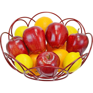 Bakul Buah Bulat, CARHOMECROP, Mangkuk Merah Berkilat Hiasan, untuk Kaunter Dapur, Diameter 10.38-Inci