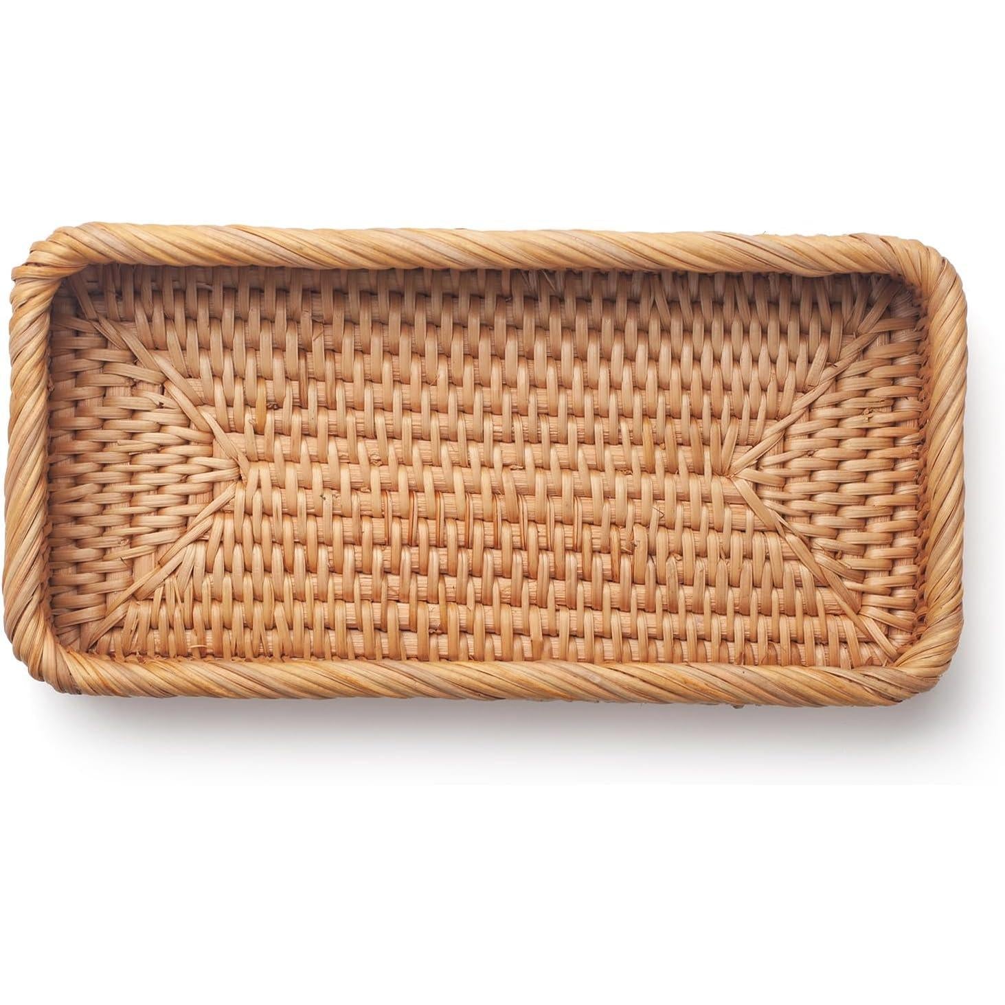 Bakul Penyimpanan Rotan, Lebar Sempit, Sesuai untuk Dulang Solek Bilik Mandi, untuk Tuala Tangan, Penyusun Hiasan, Warna Alamiah