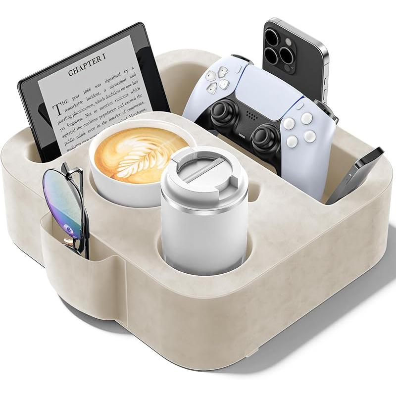 Bantal Pemegang Cawan Sofa, Caddy Serbaguna, Sesuai untuk iPad, Kindle, Alat Kawalan Permainan dan Minuman, Sesuai untuk Sofa, Katil dan Kereta