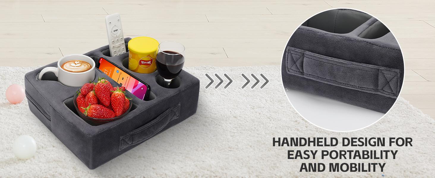Bantal Pemegang Cawan Sofa, CARHOMECROP, Rakan Selesa, dengan Pemegang Tablet dan Dulang Minuman Kalis Air, Sesuai untuk Kegunaan Rumah dan Luaran