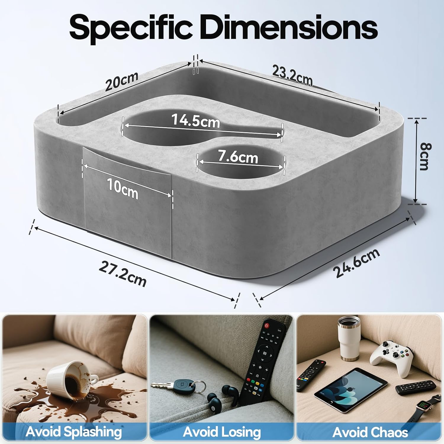 Bantal Pemegang Cawan Sofa, Caddy Serbaguna, Sesuai untuk iPad, Kindle, Alat Kawalan Permainan dan Minuman, Sesuai untuk Sofa, Katil dan Kereta