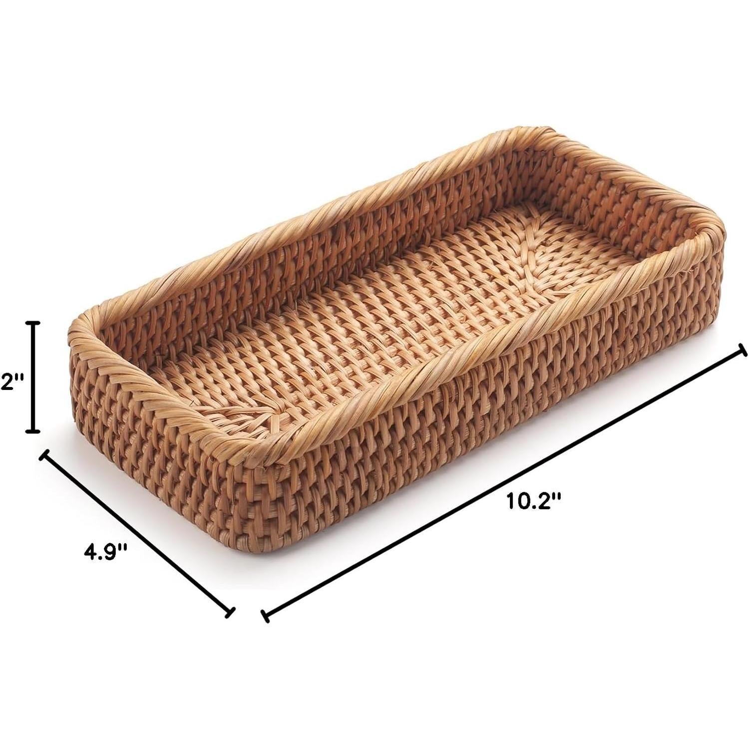 Bakul Penyimpanan Rotan, Lebar Sempit, Sesuai untuk Dulang Solek Bilik Mandi, untuk Tuala Tangan, Penyusun Hiasan, Warna Alamiah