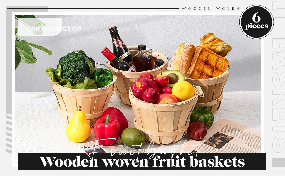 Bakul Buah Kayu Bulat, CARHOMECROP, 6 Pek, Baldi Bushel Kecil, dengan Pemegang, Sesuai untuk Hadiah dan Hiasan