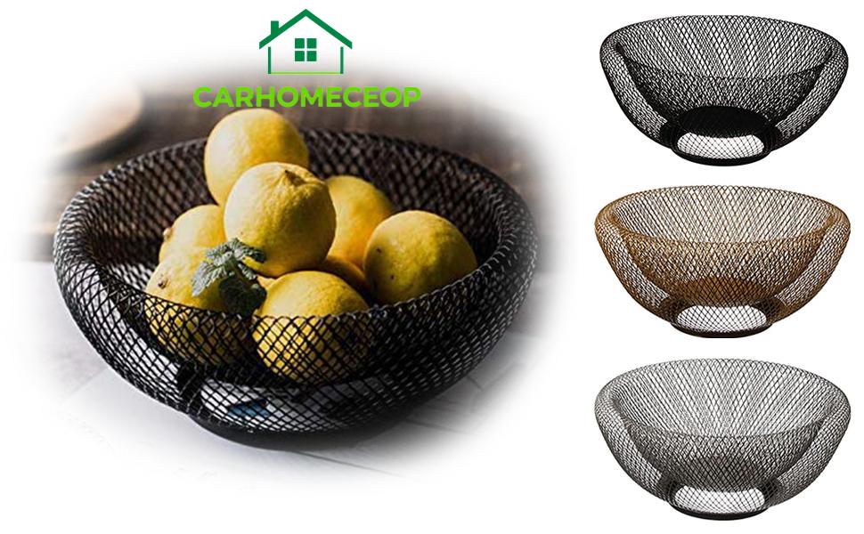 Bakul Buah Wayar Logam Akrilik, CARHOMECROP, Penyimpanan Bulat Besar untuk Roti, Buah-buahan dan Sayur-sayuran, Hiasan Dapur Moden
