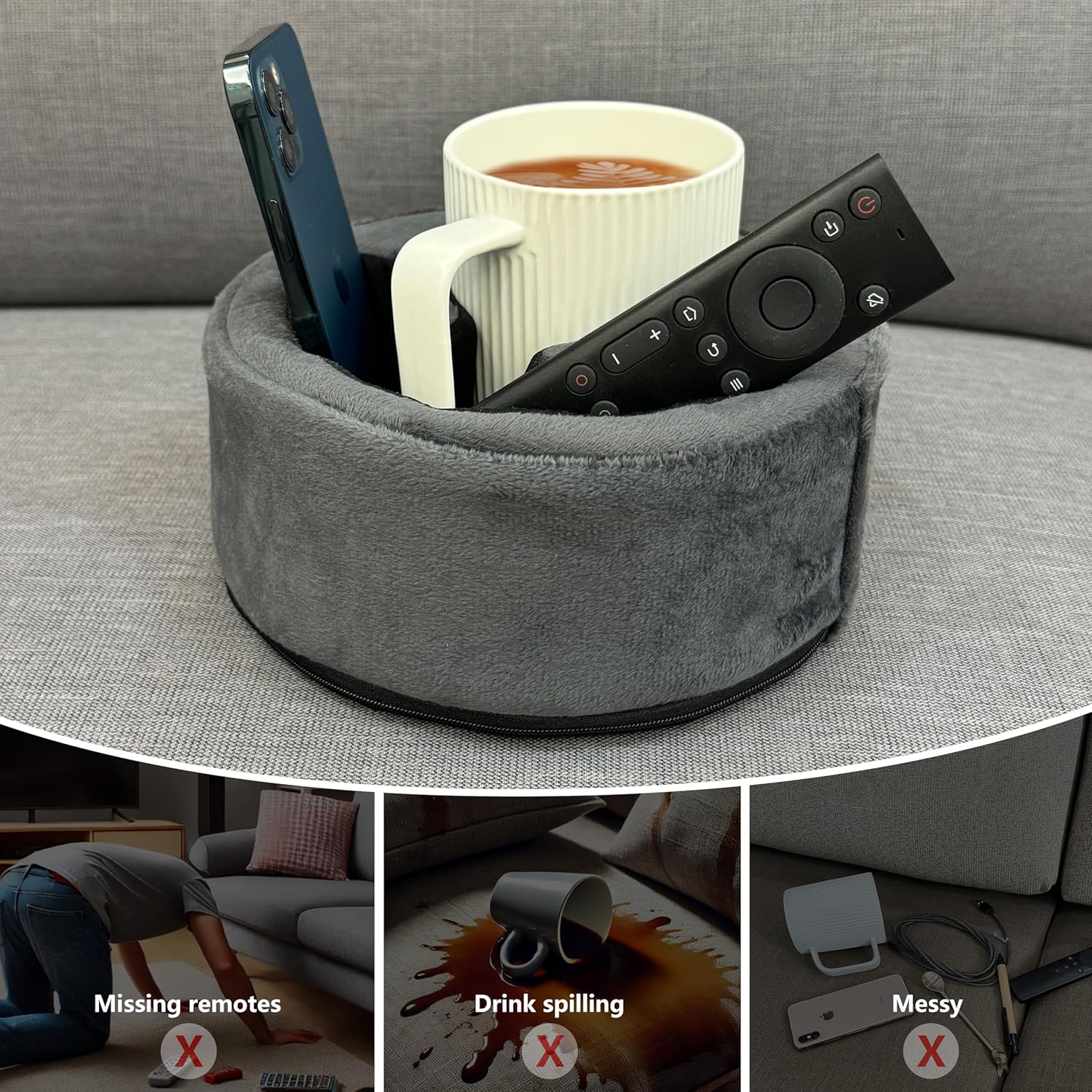 Bantal Pemegang Cawan Sofa, Caddy Serbaguna, Sesuai untuk iPad, Kindle, Alat Kawalan Permainan dan Minuman, Sesuai untuk Sofa, Katil dan Kereta