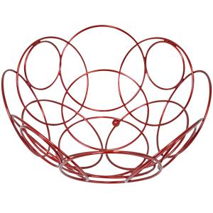 Bakul Buah Bulat, CARHOMECROP, Mangkuk Merah Berkilat Hiasan, untuk Kaunter Dapur, Diameter 10.38-Inci