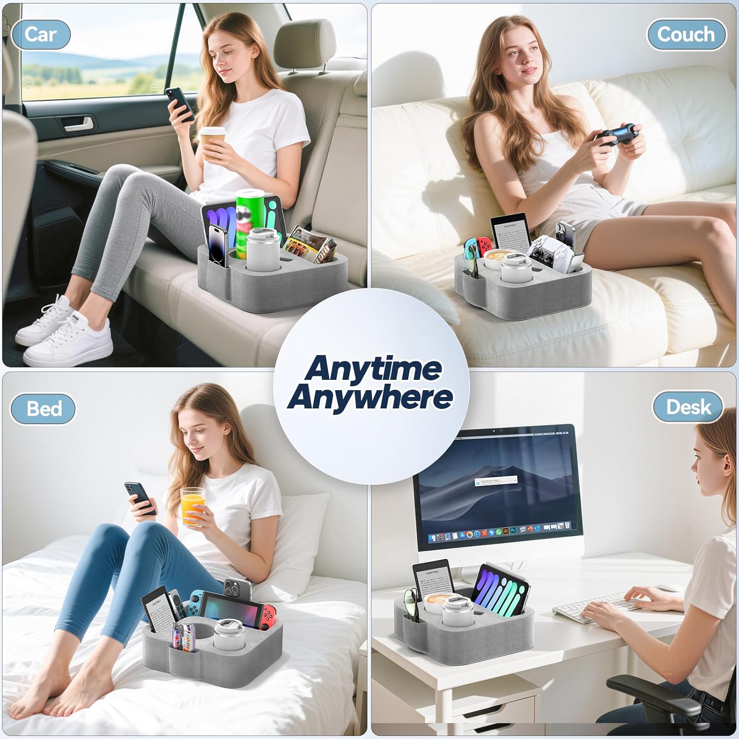 Bantal Pemegang Cawan Sofa, Caddy Serbaguna, Sesuai untuk iPad, Kindle, Alat Kawalan Permainan dan Minuman, Sesuai untuk Sofa, Katil dan Kereta