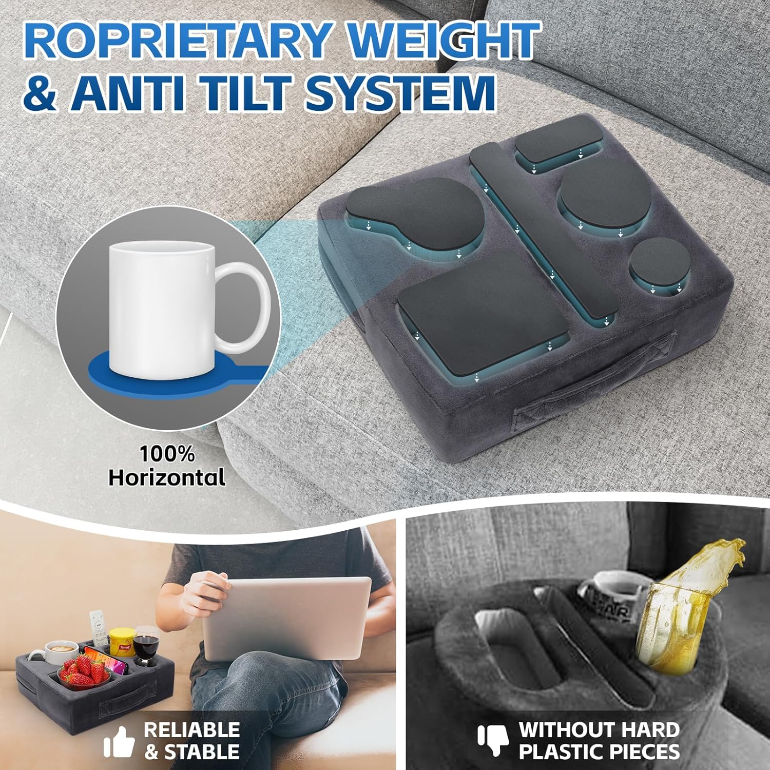 Bantal Pemegang Cawan Sofa, CARHOMECROP, Rakan Selesa, dengan Pemegang Tablet dan Dulang Minuman Kalis Air, Sesuai untuk Kegunaan Rumah dan Luaran