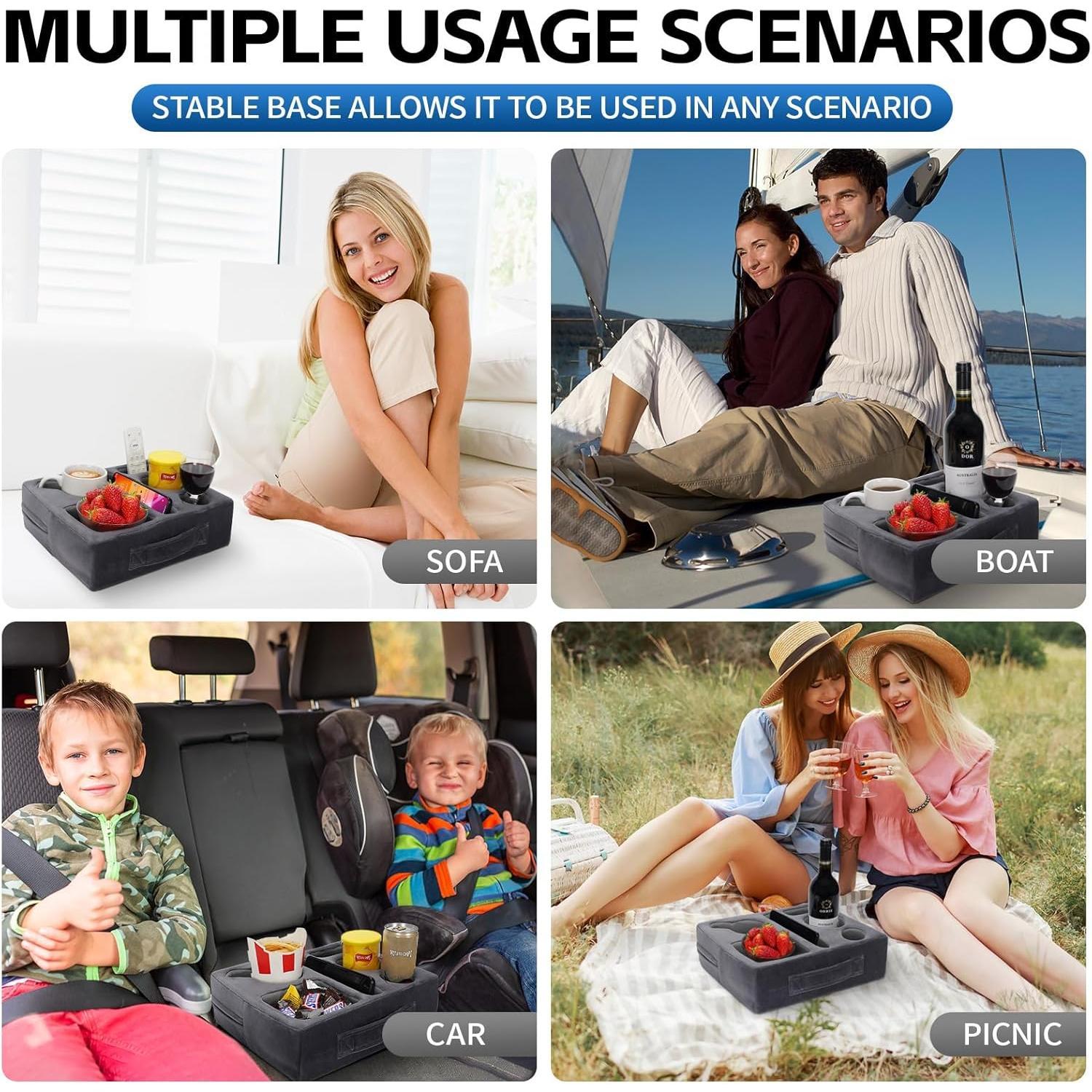 Bantal Pemegang Cawan Sofa, CARHOMECROP, Rakan Selesa, dengan Pemegang Tablet dan Dulang Minuman Kalis Air, Sesuai untuk Kegunaan Rumah dan Luaran
