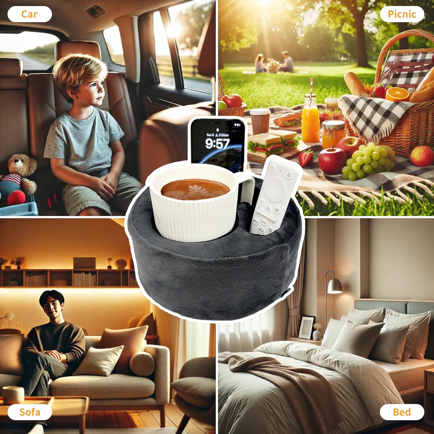 Bantal Pemegang Cawan Sofa, Caddy Serbaguna, Sesuai untuk iPad, Kindle, Alat Kawalan Permainan dan Minuman, Sesuai untuk Sofa, Katil dan Kereta