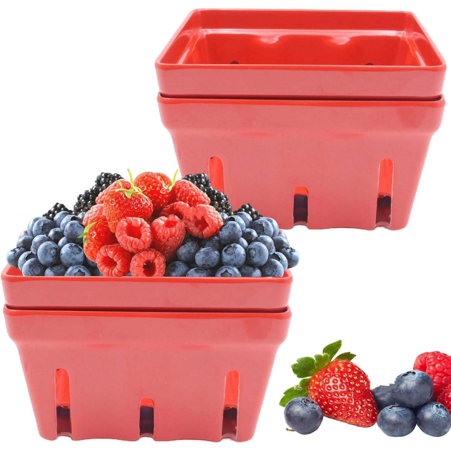 Bakul Beri, CARHOMECROP, 4 Pek, Mangkuk Buah Melamin Kecil, dengan Lubang, Sesuai untuk Strawberi dan Beri