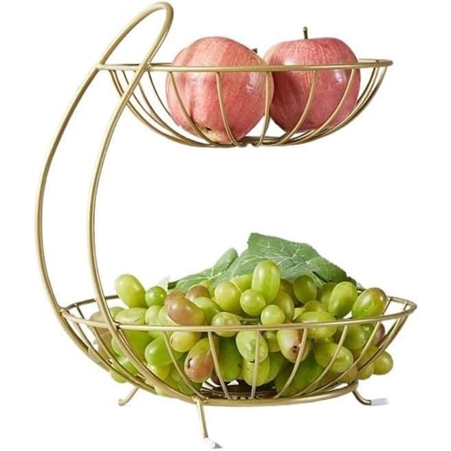 Bakul Buah, CARHOMECROP, 2 Tingkat, Pemegang Penyimpanan Logam Bergaya, untuk Meja Dapur dan Meja Makan
