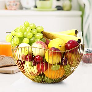 Bakul Buah Wayar Emas, CARHOMECROP, Mangkuk Hidangan Bergaya, untuk Buah-buahan dan Sayur-sayuran, dengan Aliran Udara Yang Baik