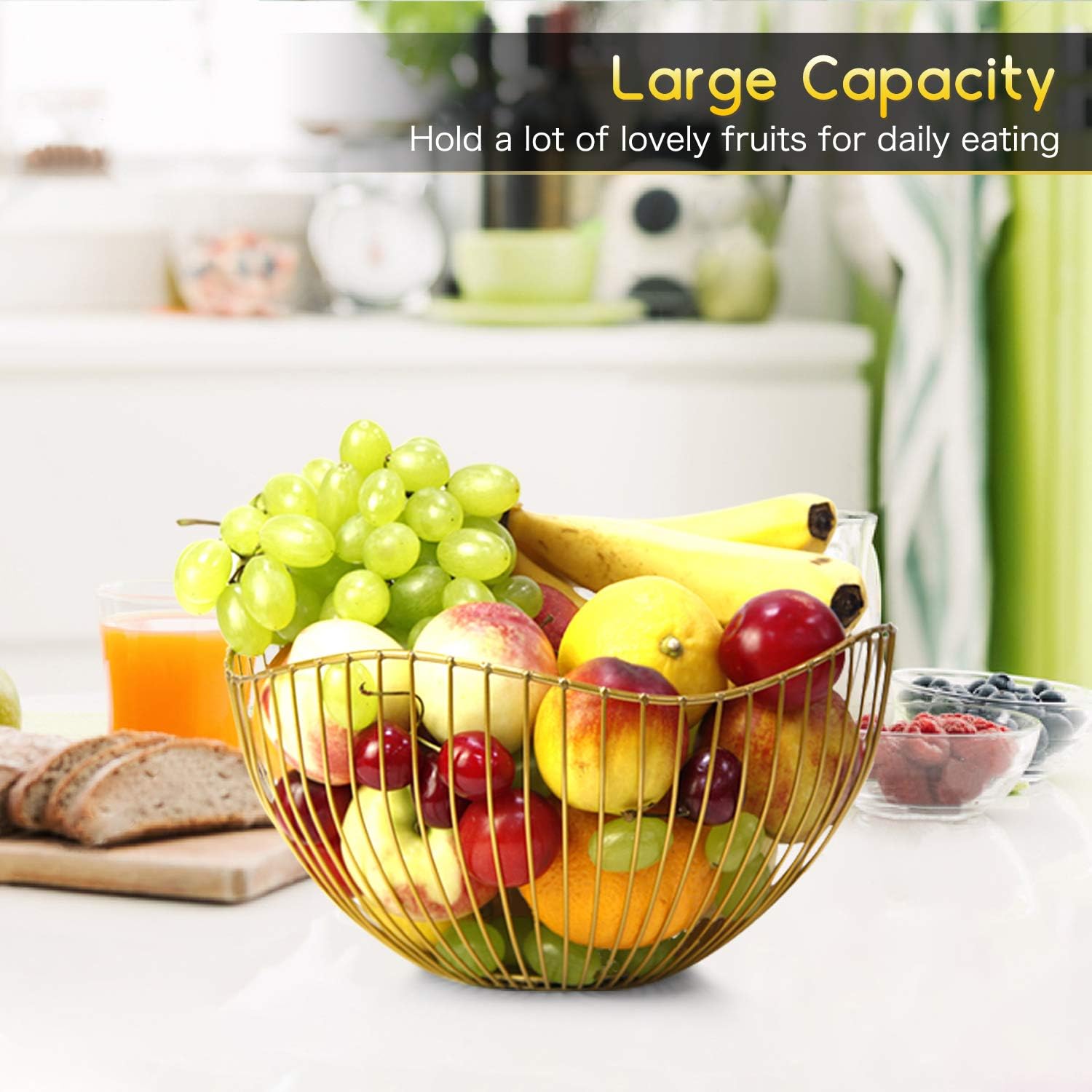Bakul Buah Wayar Emas, CARHOMECROP, Mangkuk Hidangan Bergaya, untuk Buah-buahan dan Sayur-sayuran, dengan Aliran Udara Yang Baik