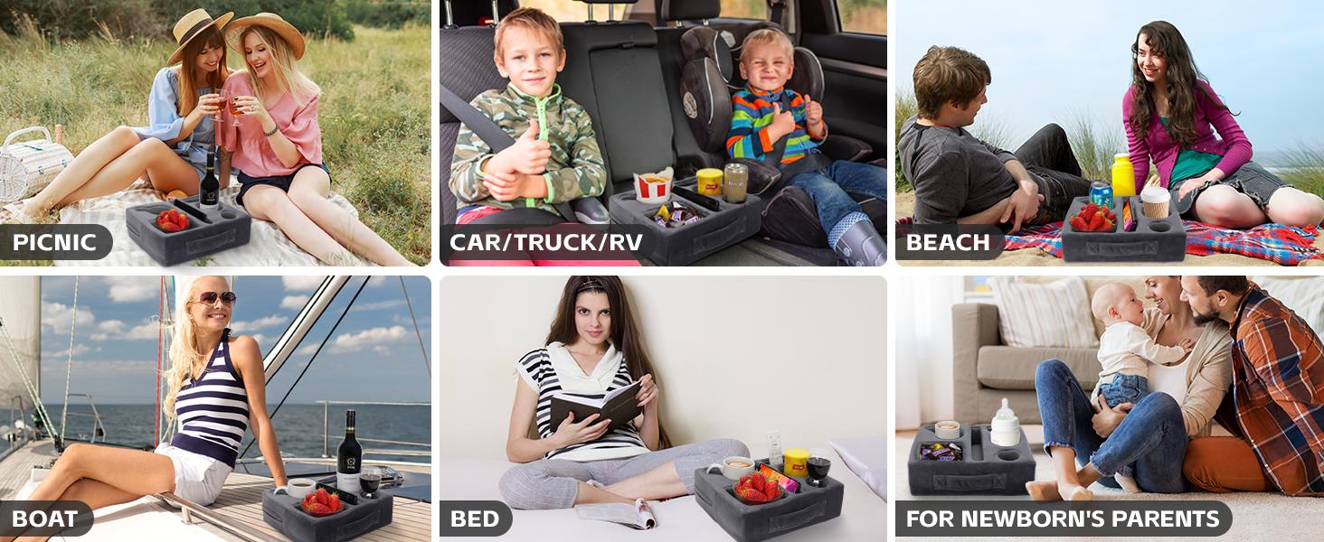 Bantal Pemegang Cawan Sofa, CARHOMECROP, Rakan Selesa, dengan Pemegang Tablet dan Dulang Minuman Kalis Air, Sesuai untuk Kegunaan Rumah dan Luaran