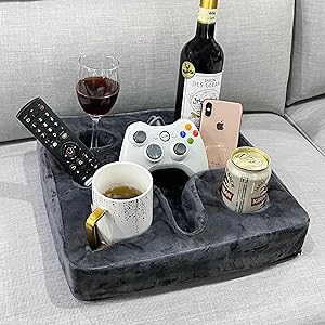 Bantal Pemegang Cawan Sofa, Caddy Serbaguna, Sesuai untuk iPad, Kindle, Alat Kawalan Permainan dan Minuman, Sesuai untuk Sofa, Katil dan Kereta