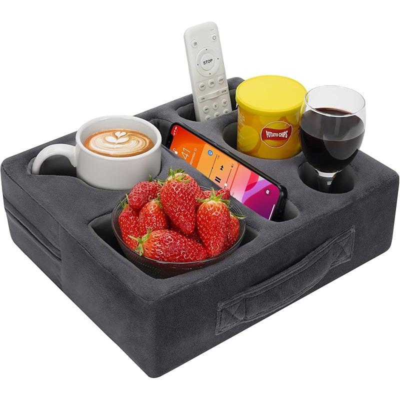 Bantal Pemegang Cawan Sofa, CARHOMECROP, Rakan Selesa, dengan Pemegang Tablet dan Dulang Minuman Kalis Air, Sesuai untuk Kegunaan Rumah dan Luaran