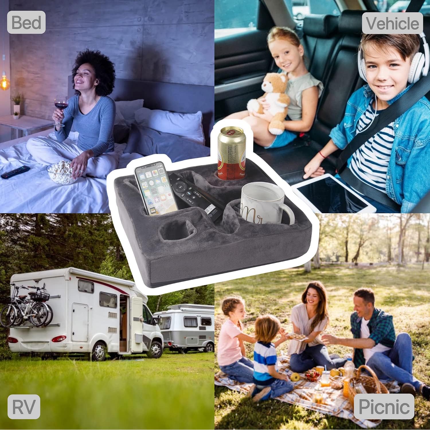Bantal Pemegang Cawan Sofa, Caddy Serbaguna, Sesuai untuk iPad, Kindle, Alat Kawalan Permainan dan Minuman, Sesuai untuk Sofa, Katil dan Kereta
