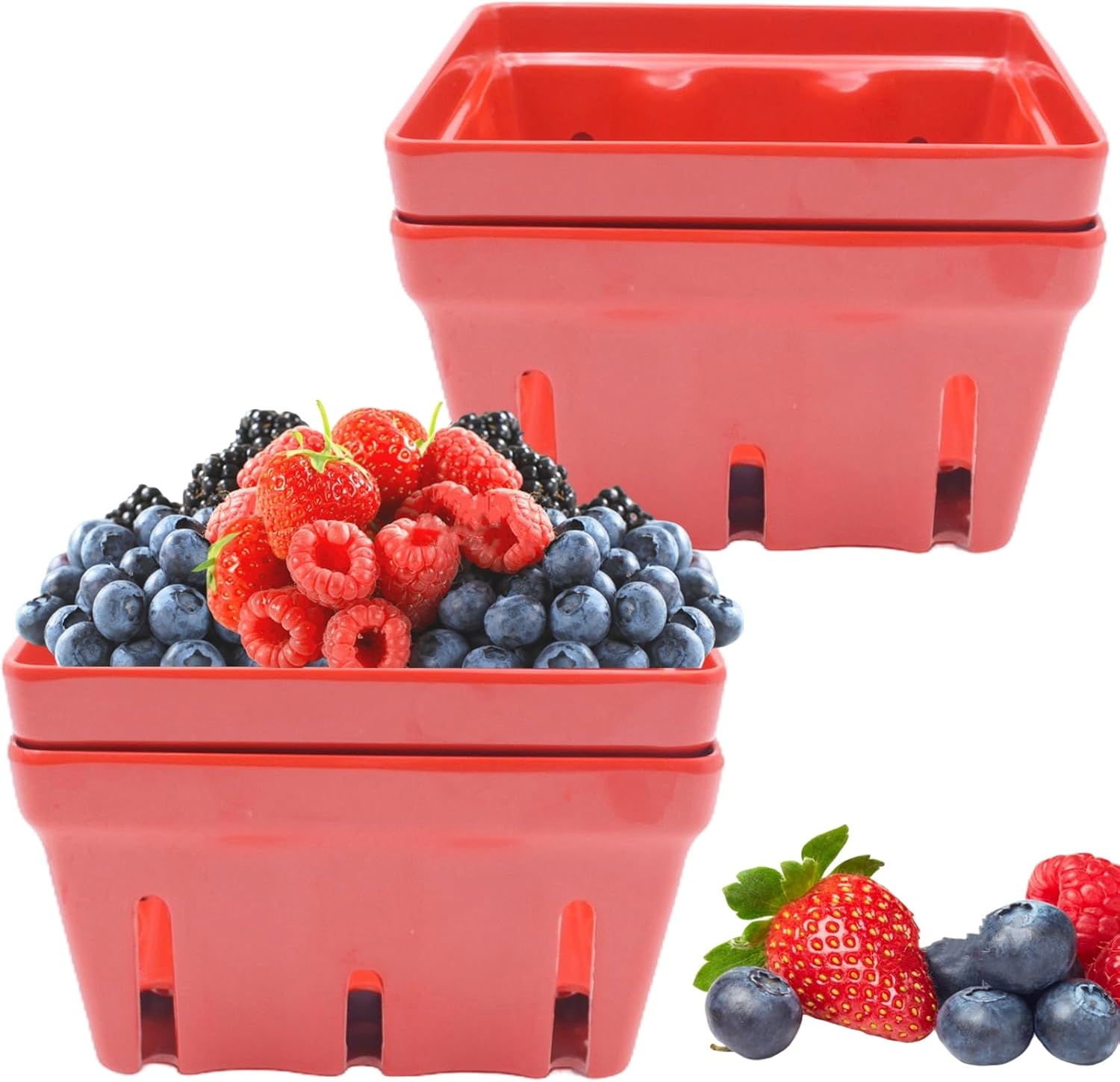 Bakul Beri, CARHOMECROP, 4 Pek, Mangkuk Buah Melamin Kecil, dengan Lubang, Sesuai untuk Strawberi dan Beri