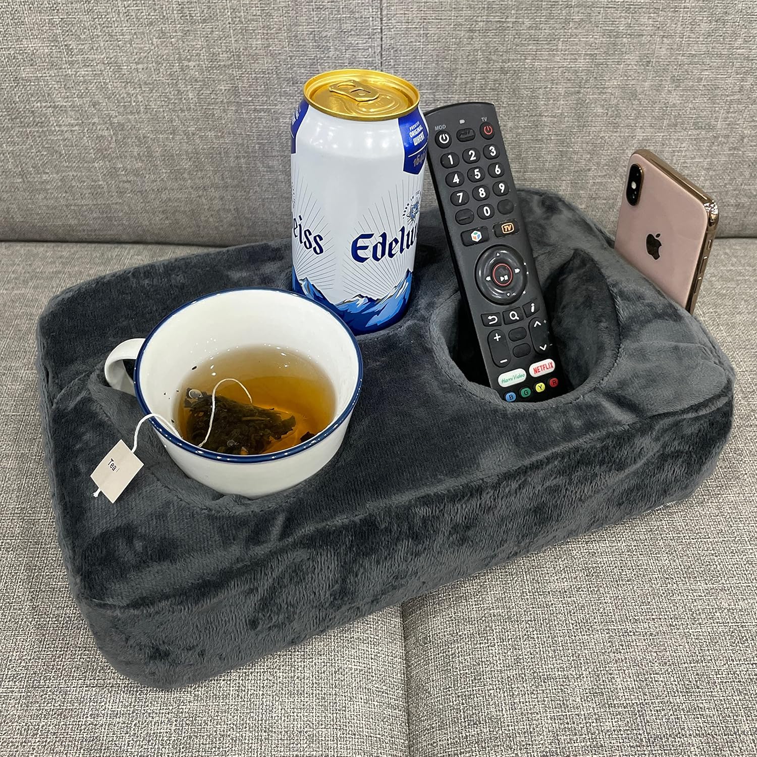 Bantal Pemegang Cawan Sofa, Caddy Serbaguna, Sesuai untuk iPad, Kindle, Alat Kawalan Permainan dan Minuman, Sesuai untuk Sofa, Katil dan Kereta