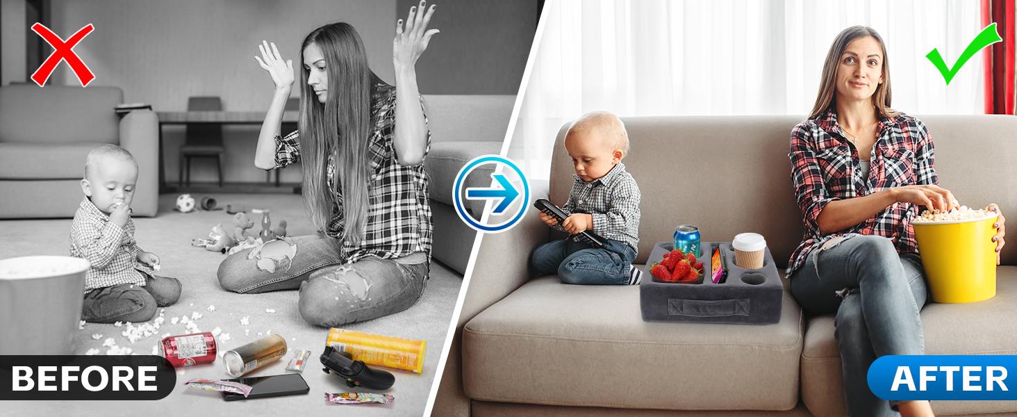 Bantal Pemegang Cawan Sofa, CARHOMECROP, Rakan Selesa, dengan Pemegang Tablet dan Dulang Minuman Kalis Air, Sesuai untuk Kegunaan Rumah dan Luaran
