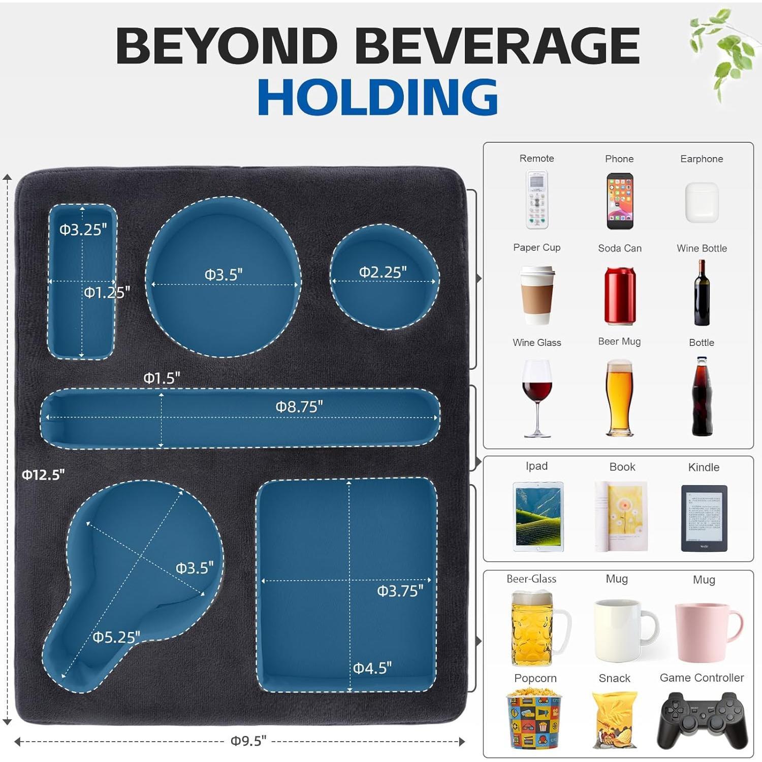 Bantal Pemegang Cawan Sofa, CARHOMECROP, Rakan Selesa, dengan Pemegang Tablet dan Dulang Minuman Kalis Air, Sesuai untuk Kegunaan Rumah dan Luaran