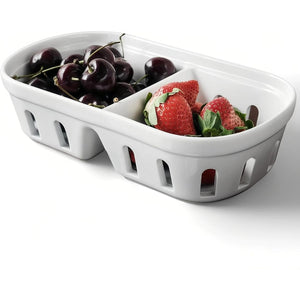 Bakul Beri Seramik, CARHOMECROP, Mangkuk Buah Segi Empat 2-dalam-1 dengan Lubang, Sesuai untuk Beri dan Buah-buahan Kecil