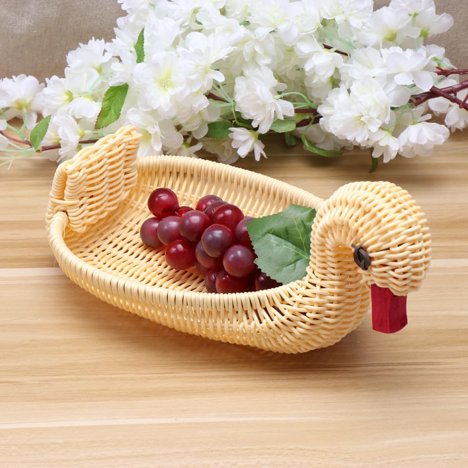 Bakul Buah Rotan, CARHOMECROP, Saiz Sederhana, Reka Bentuk Angsa, Dulang Penyimpanan, Sesuai untuk Dapur, Pemegang Snek Bergaya