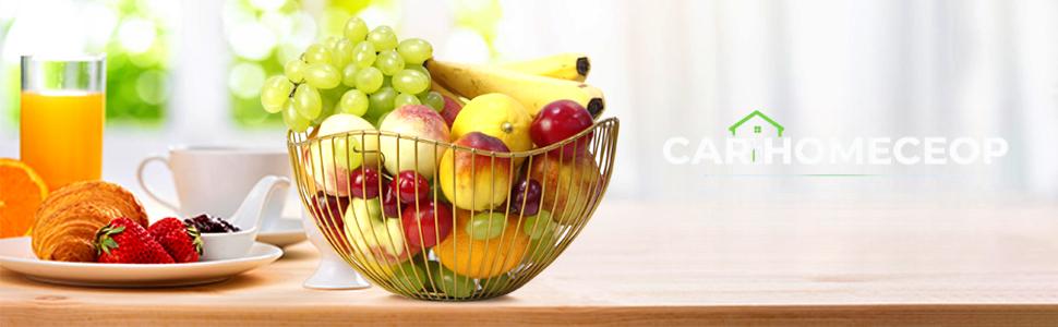 Bakul Buah Wayar Emas, CARHOMECROP, Mangkuk Hidangan Bergaya, untuk Buah-buahan dan Sayur-sayuran, dengan Aliran Udara Yang Baik