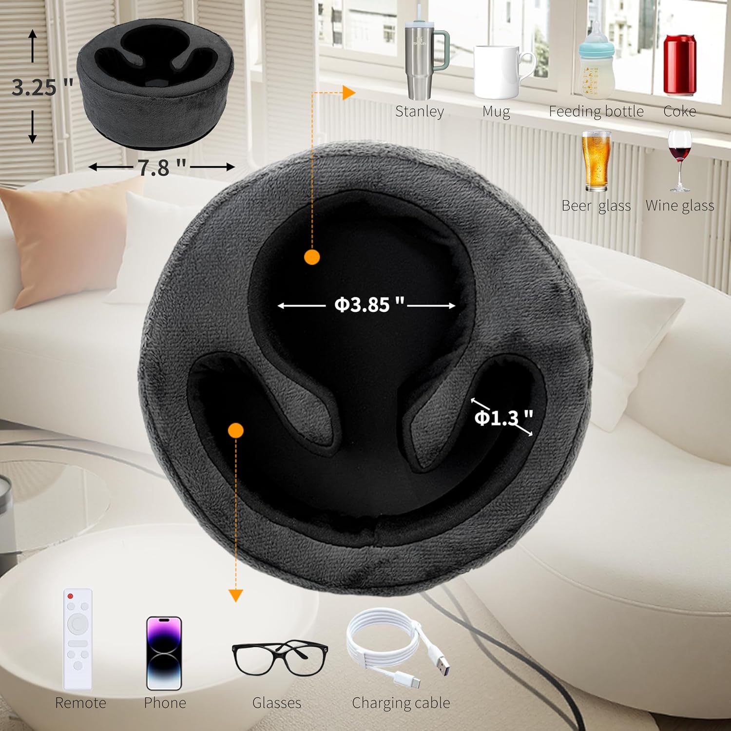 Bantal Pemegang Cawan Sofa, Caddy Serbaguna, Sesuai untuk iPad, Kindle, Alat Kawalan Permainan dan Minuman, Sesuai untuk Sofa, Katil dan Kereta