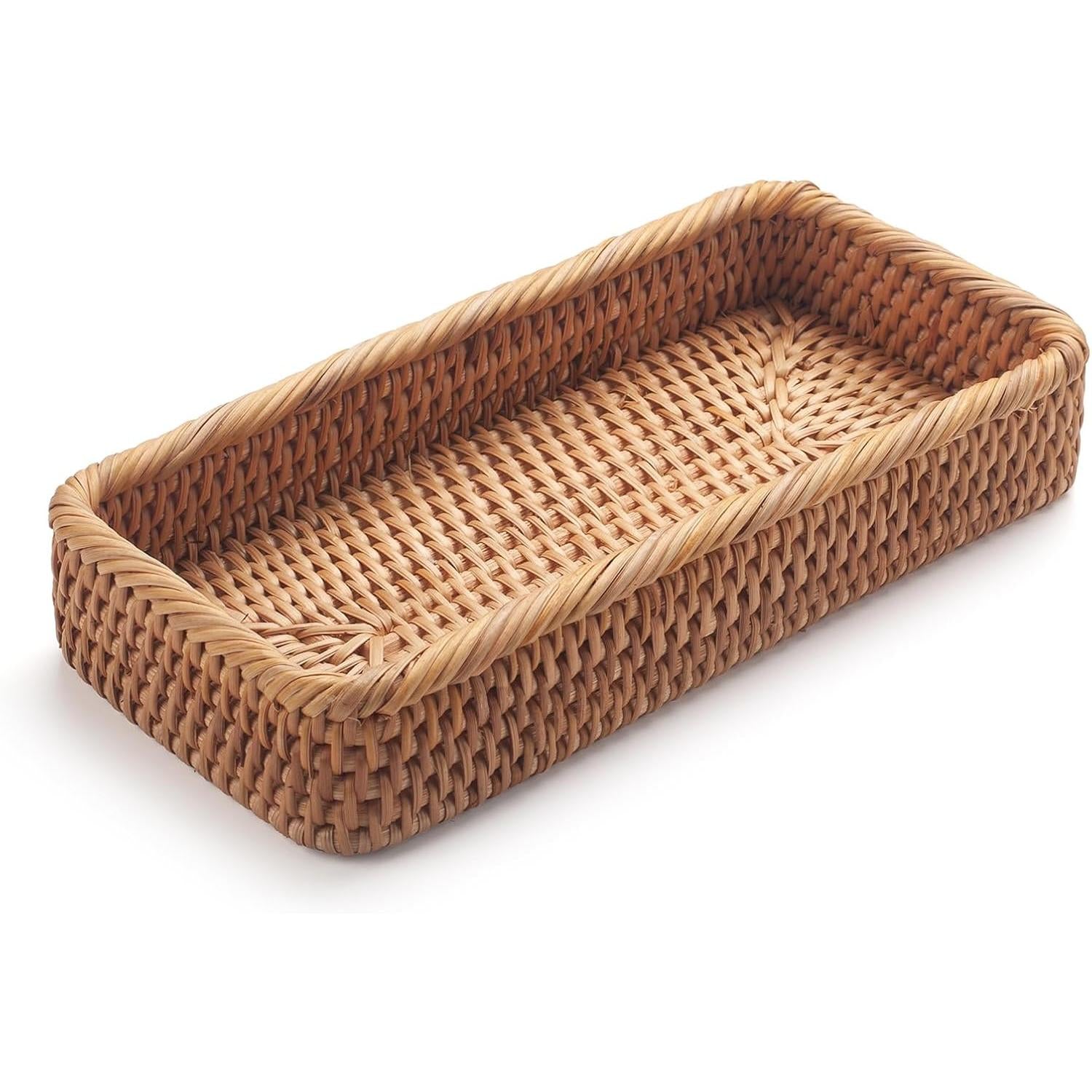 Bakul Penyimpanan Rotan, Lebar Sempit, Sesuai untuk Dulang Solek Bilik Mandi, untuk Tuala Tangan, Penyusun Hiasan, Warna Alamiah