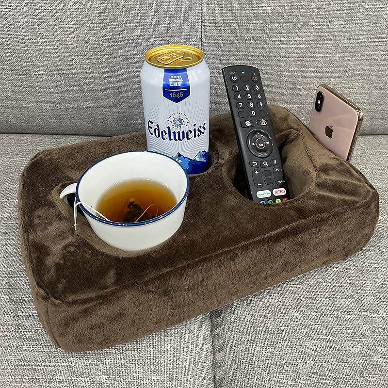 Bantal Pemegang Cawan Sofa, Caddy Serbaguna, Sesuai untuk iPad, Kindle, Alat Kawalan Permainan dan Minuman, Sesuai untuk Sofa, Katil dan Kereta