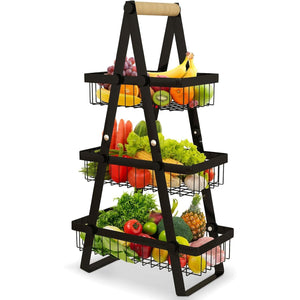 Bakul Buah Bertetulang, CARHOMECROP, 3 Tingkat, Penyusun Kukuh, dengan Sokongan Tambahan, Sesuai untuk Buah-buahan, Sayur-sayuran dan Makanan Ringan