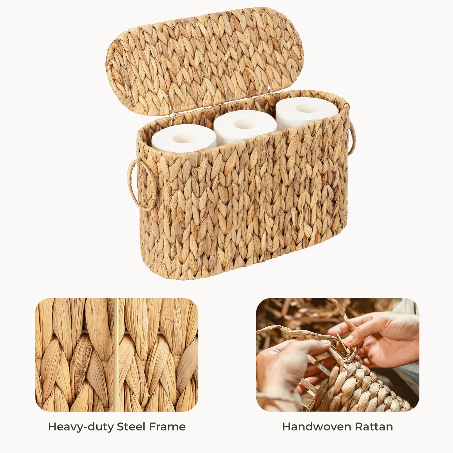 Bakul Penyimpanan Kertas Tandas dengan Penutup, Diperbuat daripada Anyaman Alamiah, Sesuai untuk 6 Gulungan Biasa, Reka Bentuk Tenunan Elegan, untuk Kegunaan Bilik Mandi