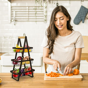 Bakul Buah Bertetulang, CARHOMECROP, 3 Tingkat, Penyusun Kukuh, dengan Sokongan Tambahan, Sesuai untuk Buah-buahan, Sayur-sayuran dan Makanan Ringan