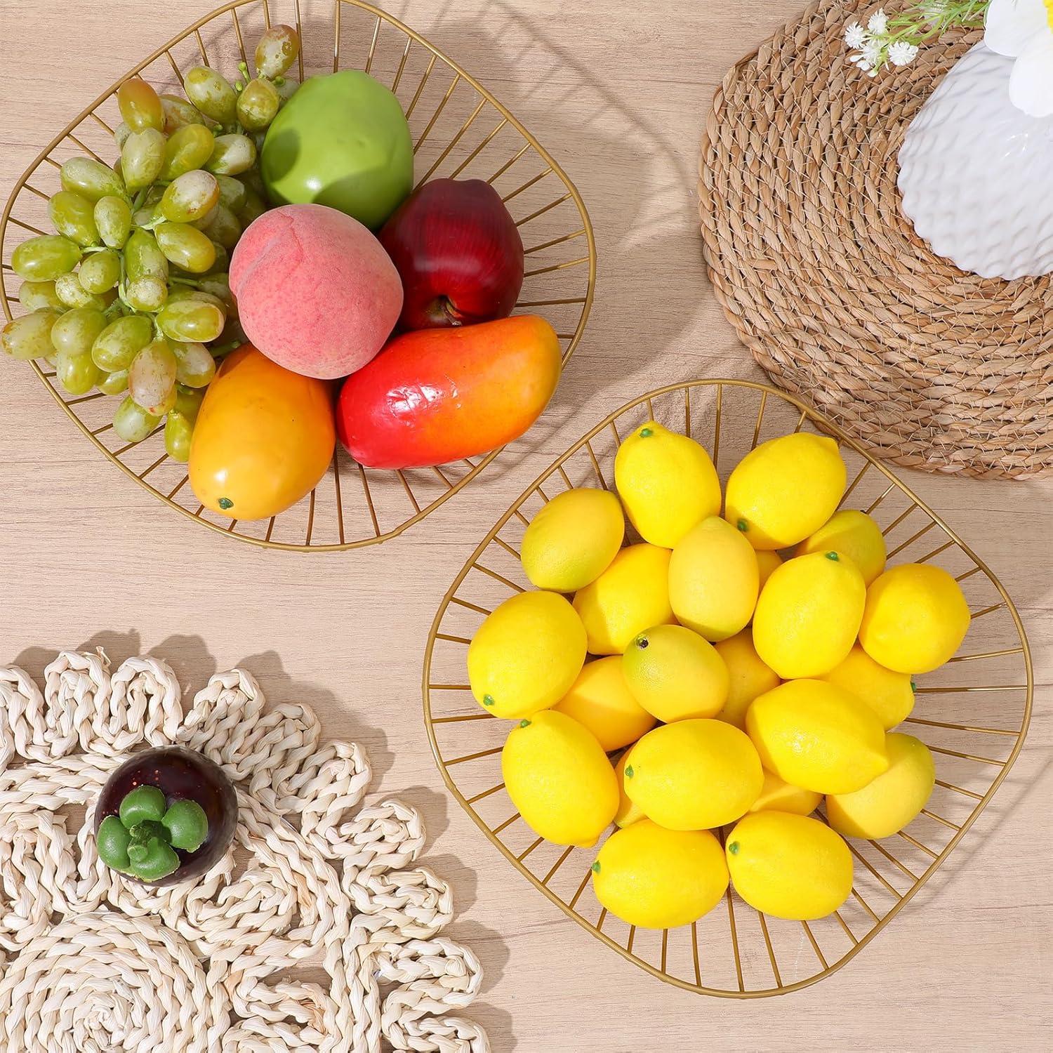 Bakul Buah Emas, CARHOMECROP, 2 Pek, Reka Bentuk Dawai Melengkung Elegan, Untuk Kaunter Dapur dan Hiasan Rumah